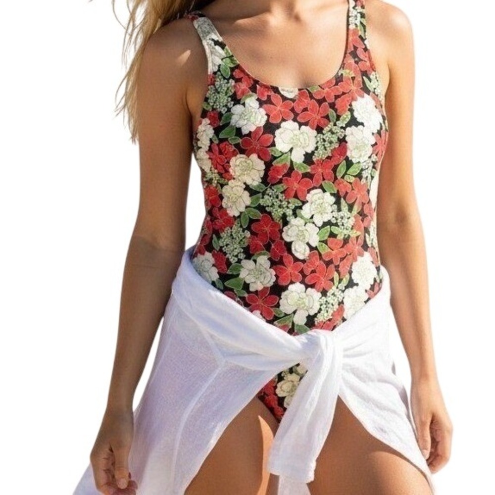 LL Bean Swimsuit Floral Scoop Neck Tank 1 piece Bathing Women 26W Beach Pool